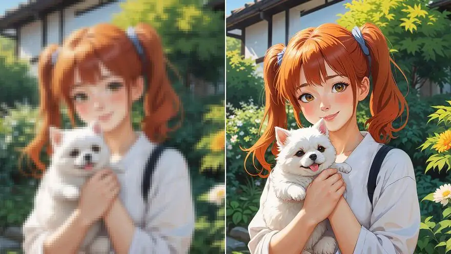 AI Image Editor fixing a blurry photo to high definition
